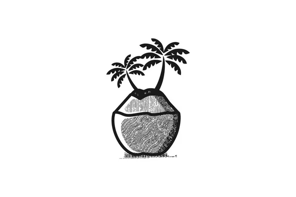 Disegnato Mano Cocco Cocco Albero Logo Disegni Ispirazione Isolato Sfondo — Vettoriale Stock