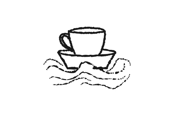 Корабль Кружка Логотип Кафе Дизайн Вдохновение Изолированы Белом Фоне — стоковый вектор
