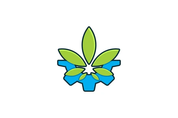 Ingranaggi Foglie Cannabis Logo Disegni Ispirazione Isolato Sfondo Bianco — Vettoriale Stock