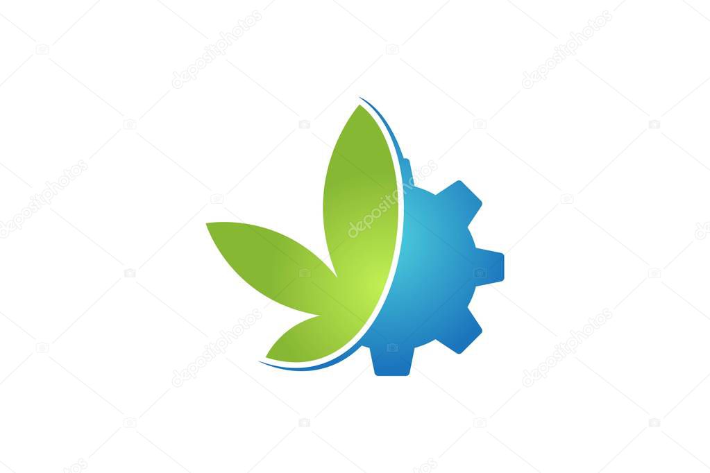 Cannabis leaf and gear logo Designs Inspiration Isolated on White Background