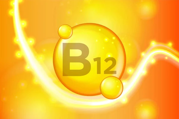 Vitamina B12 Oro Brillante Píldora Icono Cápsula Complejo Vitamínico Con — Vector de stock