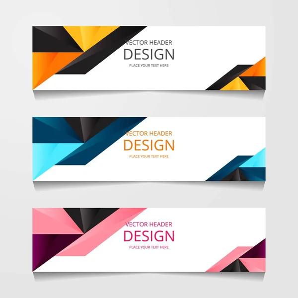 Αφηρημένο Σχέδιο Banner Web Πρότυπο Τρεις Διαφορετικού Χρώματος Διάταξη Header — Διανυσματικό Αρχείο