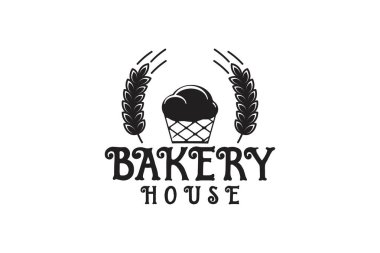 Cupcake, buğday tahıl, Vintage amblem Logo tasarımları ilham izole beyaz arka plan üzerinde