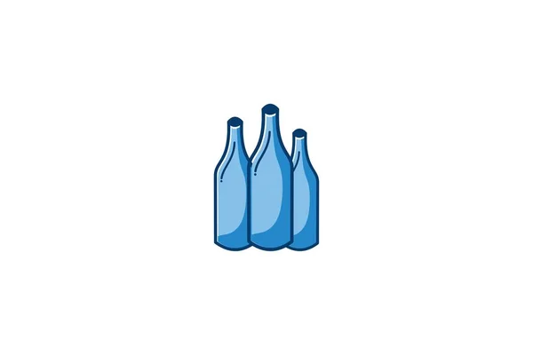Tiga Botol Biru Rancangan Logo Inspirasi Terisolasi Latar Belakang Putih - Stok Vektor