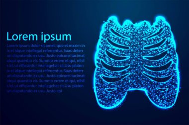 Göğüs kafesi, Lateral kemik, insan anatomisi. Soyut düşük Poli, üçgen, nokta, çizgi, Çokgen. Mavi arka plan, vektör çizim Parlatıcı