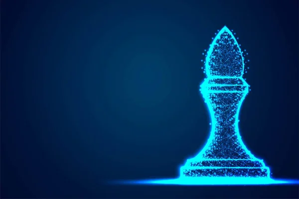 Chess Bishop Wireframe Estructura Marco Azul Polígono Diseño Concepto Estrategia — Vector de stock