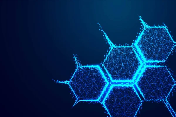 Molecuul Structuur Pictogram Vormlijnen Driehoeken Wijs Aansluitende Netwerk Blauwe Achtergrond — Stockvector