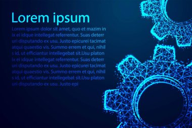 Dişli. Soyut vektör tel kafesi, Mekanik teknoloji makine mühendisliği sembolü. Endüstri nin geliştirilmesi, motor çalışması, iş çözümü konsepti.