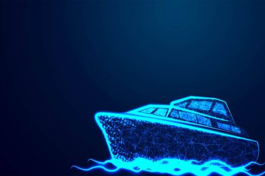 yıldızlı gökyüzü dokusu ile çokgen deniz gemisi veya tekne. Soyut tel kafes düşük poli, vektör illüstrasyon