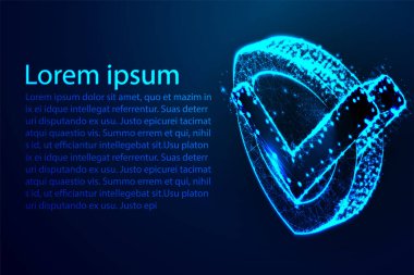 Biyometrik kalkan, veri koruması. Soyut düşük poli, Üçgen, nokta, çizgi, çokgen. Mavi arka planı parlat, Vektör çizimi