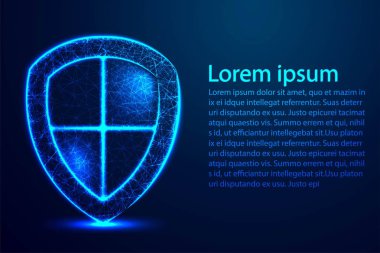 Güvenlik Kalkanı çokgenlerden oluşuyor. Veri koruma iş kavramı. Düşük poli vektör illüstrasyon, siber güvenlik kavramı