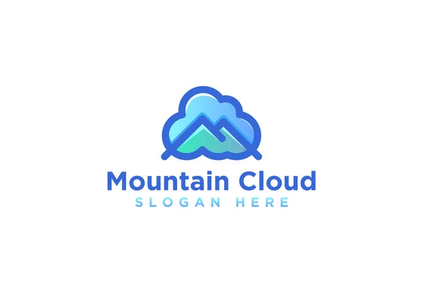 Nube de montaña, tecnología y aventura Logo Inspiración aislada sobre fondo blanco — Vector de stock