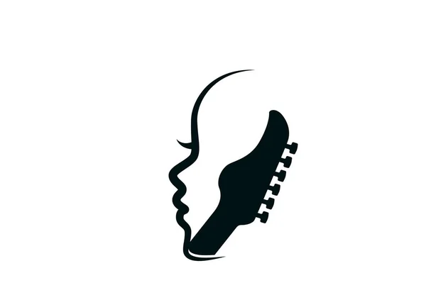 Gitar ve kadın yüz, kadın müzik logosu — Stok Vektör