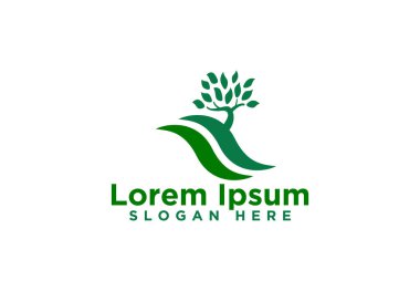 Soyut Dalga, Yeşil Ağaç Logo Tasarımları, Vektör İllüstrasyon