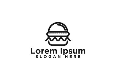 Burger, Fast Food, Mono Line Logo Tasarımları, Vektör İllüstrasyon