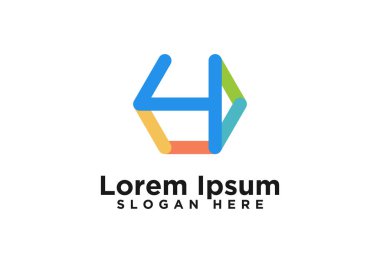 Altıgen, Sayı 4 Logo Tasarımlar Vektör İllüstrasyon