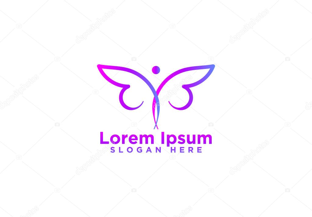 Butterfly logo template design. Minimalist Butterfly logo with modern frame vector design