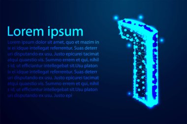 Bir numara, Soyut düşük poli, Üçgen, nokta, çizgi, çokgen. Mavi arka planı parlat, Vektör çizimi