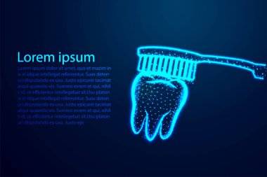 diş fırçası diş. Soyut düşük poli, Üçgen, nokta, çizgi, çokgen. Mavi arka planı parlat, Vektör çizimi
