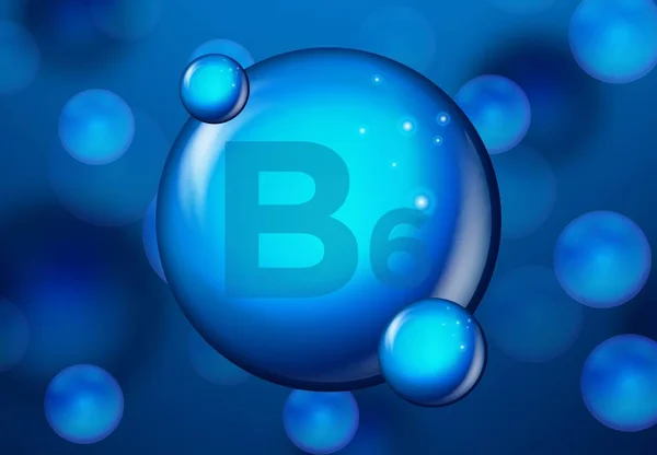 Vitamin B6 Mavi parlayan hap kapsül simgesi . Kimyasal formülü ile vitamin kompleksi. tıbbi ve farmasötik reklamlar. Vektör çizimi