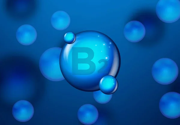 Vitamina B2 Azul brilhante ícone cápsula pílula. Complexo vitamínico com fórmula química. anúncios médicos e farmacêuticos. Ilustração vetorial — Vetor de Stock