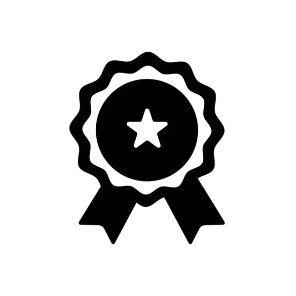 Medalla Símbolo Logro Plano Icono Línea Negra Vector Ilustración — Vector de stock