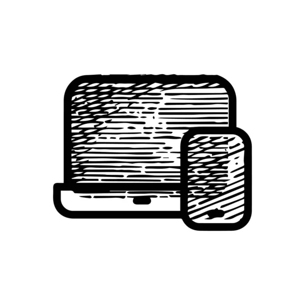 Handgetekende Laptop Opslag Pictogram Vector Illustratie Geïsoleerd Witte Achtergrond — Stockvector