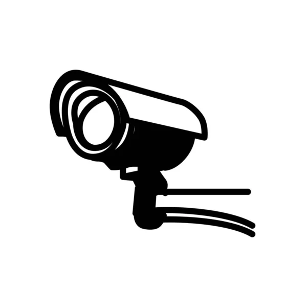 Cctv Camerabeveiliging Symbool Platte Zwarte Lijn Icoon Vector Illustratie — Stockvector