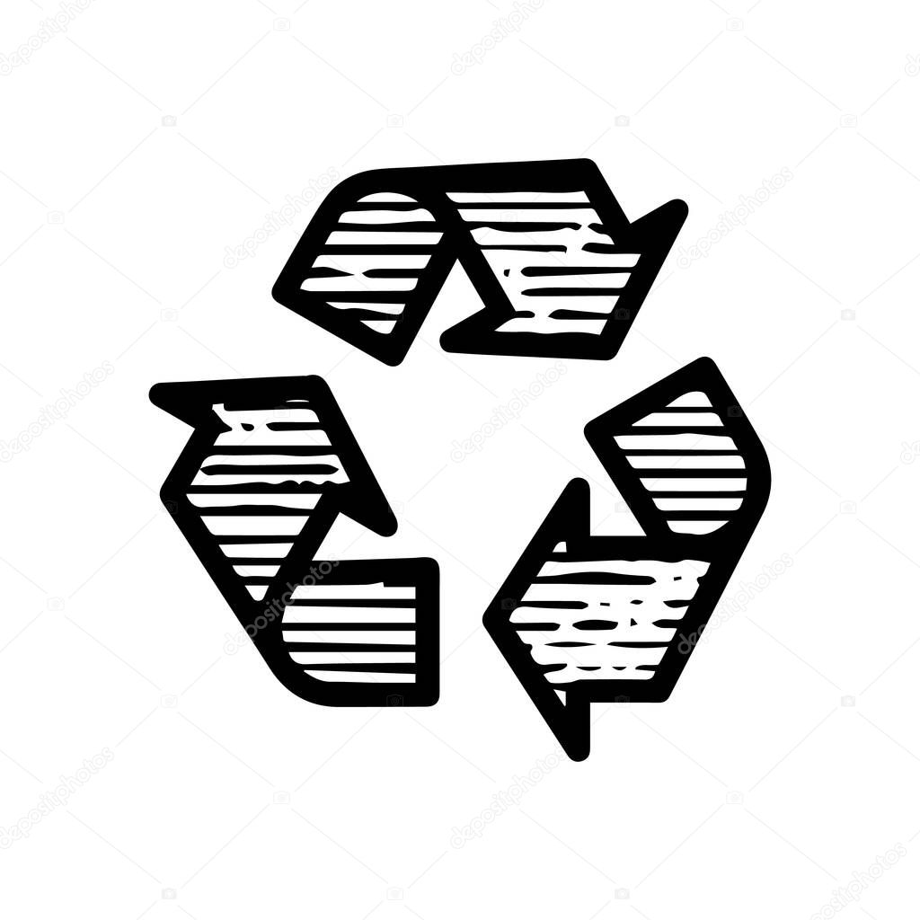 Recycle icon hand drawn vector illustration isolated on white background