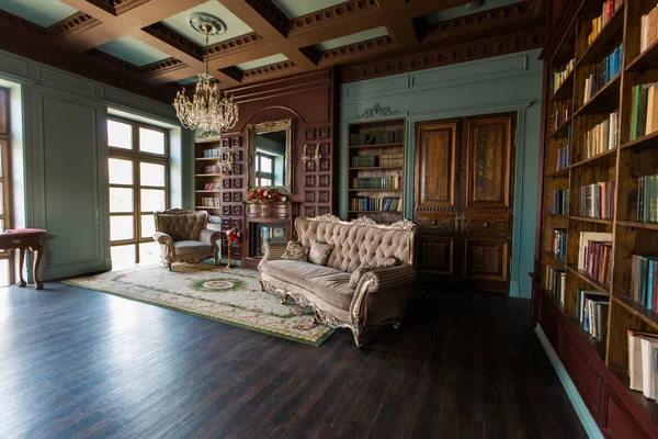 old fashioned library interior with vintage furniture