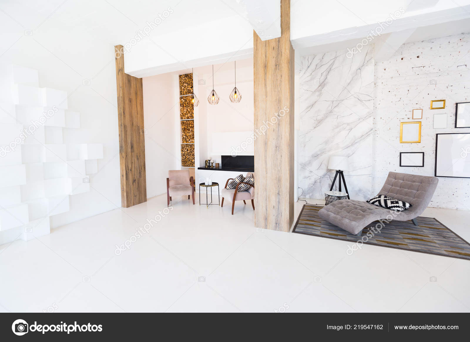 Stylish Luxury Living Room Interior Design Wooden Columns