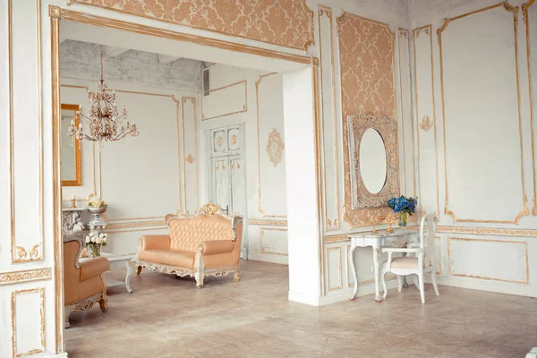 Luxury rich interior design with elegant vintage furniture in pastel colors