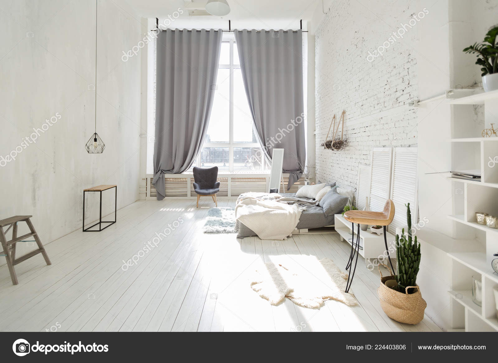 Modernes Interior Design Von Studio Apartment Mit Weissen