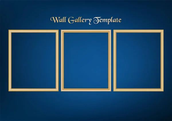 Conjunto Quadro Decorativo Com Borda Dourada Design Vetorial Fundo Azul — Vetor de Stock