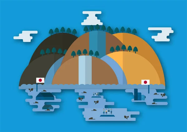 Vectorillustratie Concept Van Overstroming Het Land Van Japan Bid Voor — Stockvector