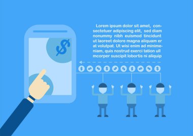 Nakit internet bankacılığı tarafından e-ticaret ve ödeme yöntemi ile Başlarken. Vektör illüstrasyon izole mavi arka plan üzerinde.