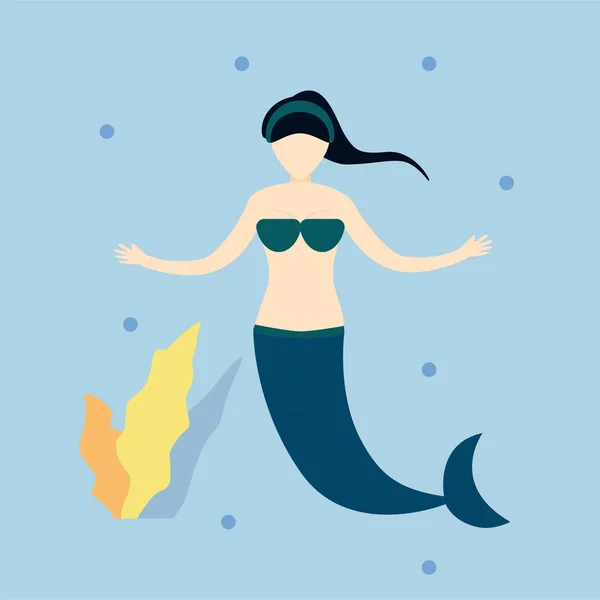 Carácter Sirena Mar Azul Diseño Ilustración Vectorial Estilo Plano — Vector de stock