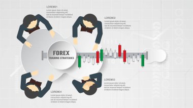 Forex trading stratejisi kavramı kağıt kesiği ve zanaat için iş, tüccar, yatırım, pazarlama. Vektör çizim üzerinde soyut teknoloji bacgkround beyaz ve gri. 
