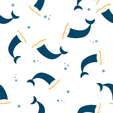 Mermaid kuyruk beyaz arka plan üzerinde izole deseni. Düz stil tasarımında illüstrasyon vektör. Yastık, yatak, zemin, duvar, mevcut kutusu ve yüzme havuzu için şirin doku.