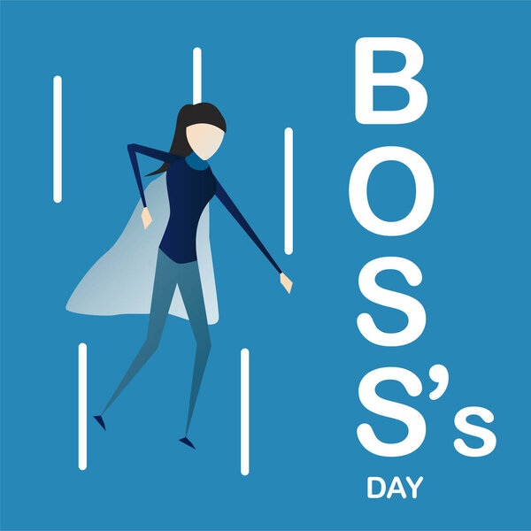 Happy Boss's day background with super boss woman isolated on blue background. Character of vector design.