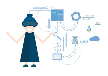 Vektör tasarımı mutlu Guru Purnima beyaz arka plan üzerinde izole kavramı içinde. Mavi tonu ile düz stil karakter oluşturma.