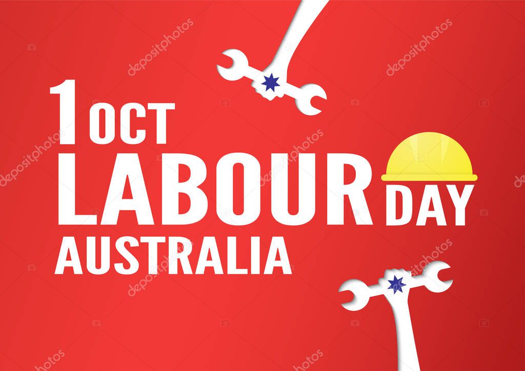 Banner background for Labour day, Austratlia, in 1 october. Vector illustration in paper cut and digital craft.