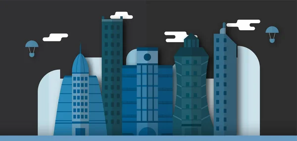 Merancang Bangunan Kota Dan Kota Masa Depan Malam Hari Ilustrasi - Stok Vektor