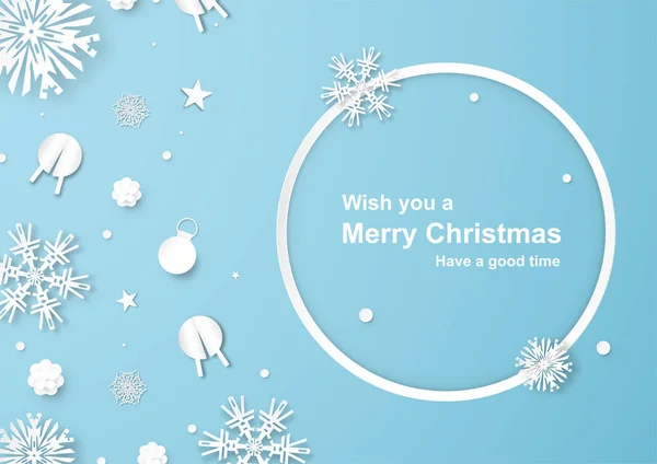Kağıt kesiği ve zanaat kar tanesi ile mavi arka plan christmas dekorasyon.