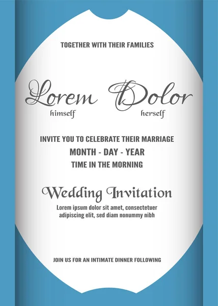 Convite Casamento Cor Azul Branca Macia Ilustração Vetorial Estilo Plano —  Vetores de Stock