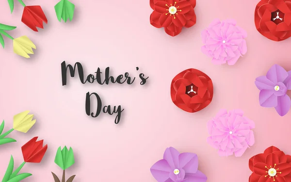 Template design for happy mother's day. Vector illustration in paper cut and craft style. Decoration background with flowers for invitation, cover, banner, advertisement.