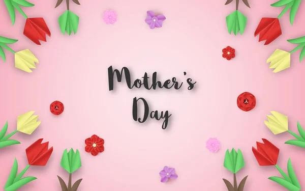 Template design for happy mother's day. Vector illustration in paper cut and craft style. Decoration background with flowers for invitation, cover, banner, advertisement.