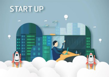 Kağıt kesim başlangıç konsepti ile vektör Illustration, zanaat bir