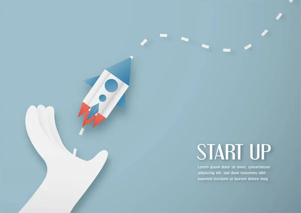 Ilustração vetorial com conceito de start-up no corte de papel, ofício e — Vetor de Stock
