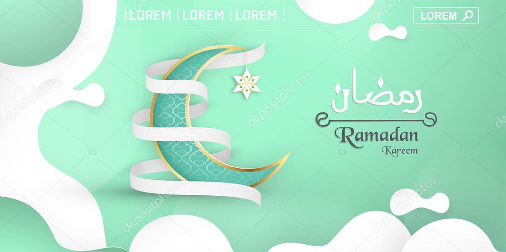 Template for Ramadan Kareem with green and gold color. 3D Vector